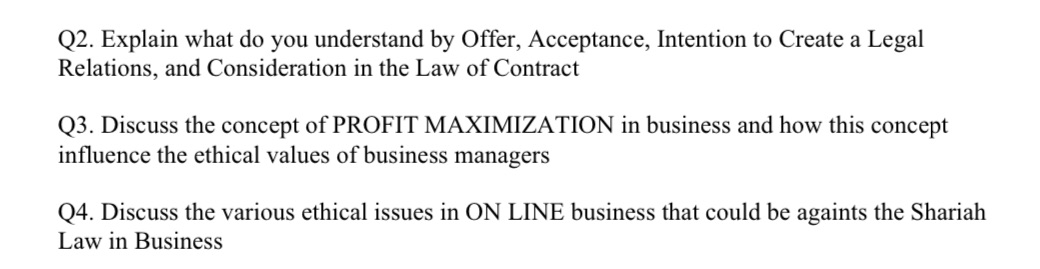 Business law. Help me with this. Q2. Explain what do you understand