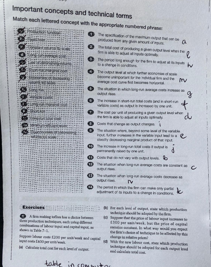 this homework ......... Important concepts and technical terms Match each lettered concept