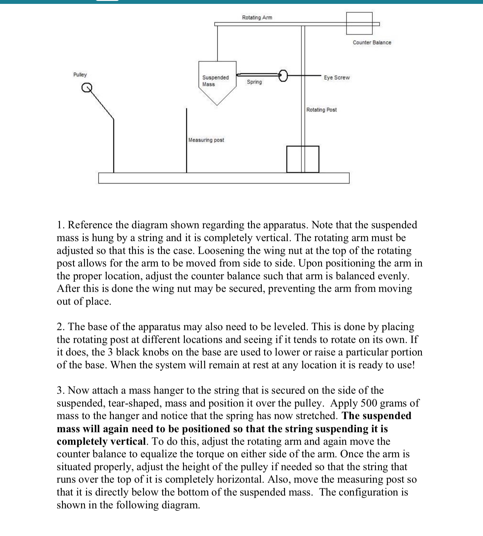 Counter Balance HIM 1. Reference the diagram shown regarding the apparatus.