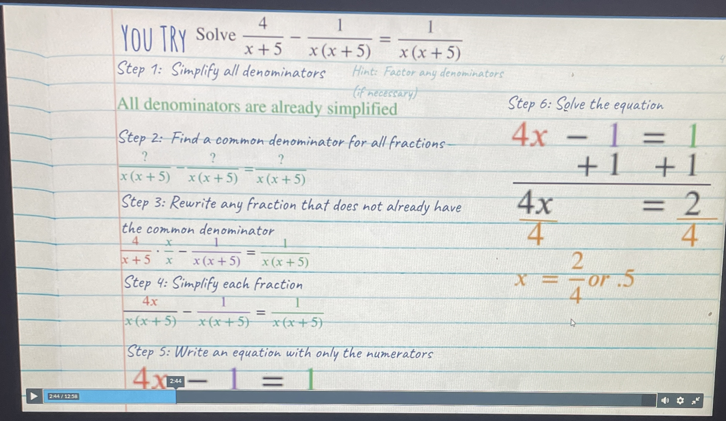 4 YOU TRY Solve x +5 x (x + 5) x