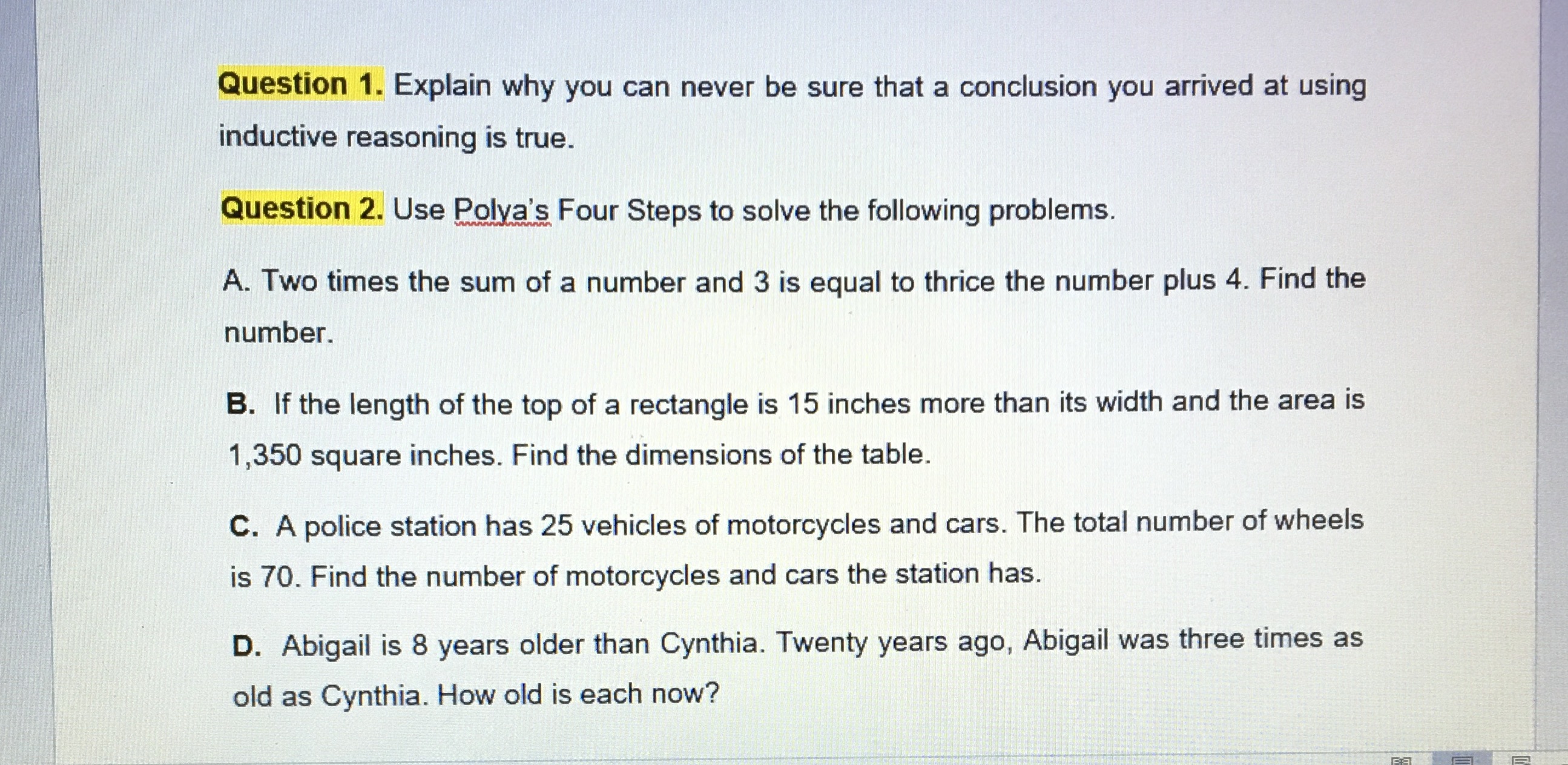 Give the CORRECT Answers. Give COMPLETE Solution. If you cannot type the