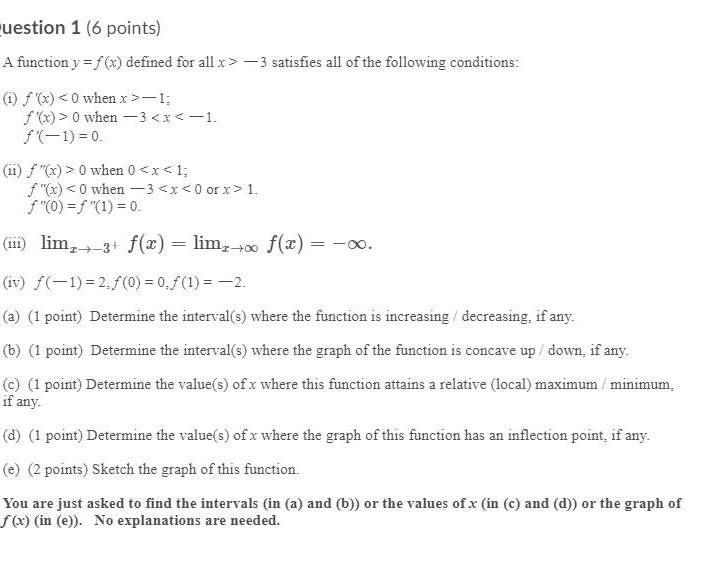 uestion 1 (6 points) A function y = f (x) defined