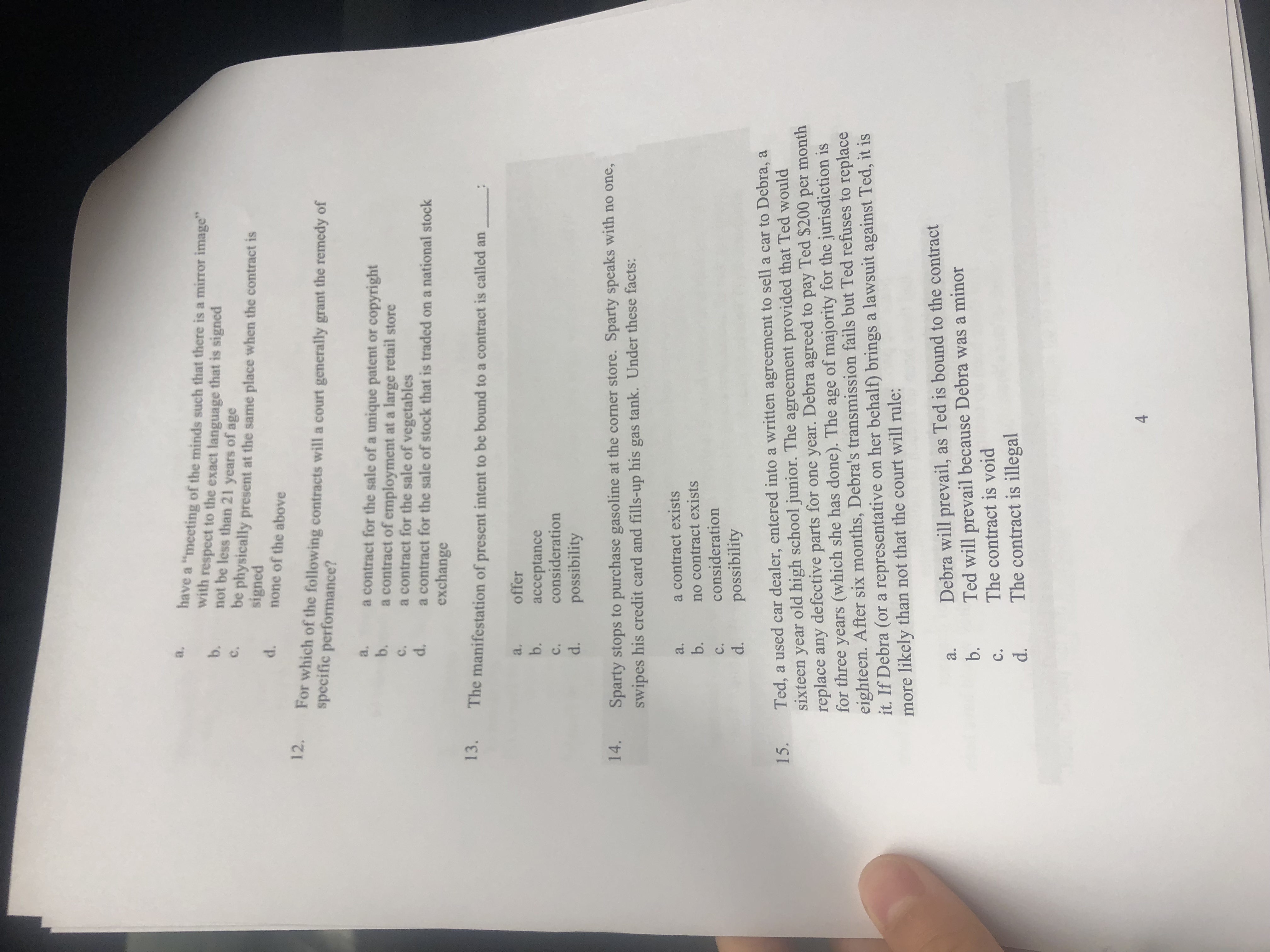 furniture store for $5,000. She decides she does not want the table