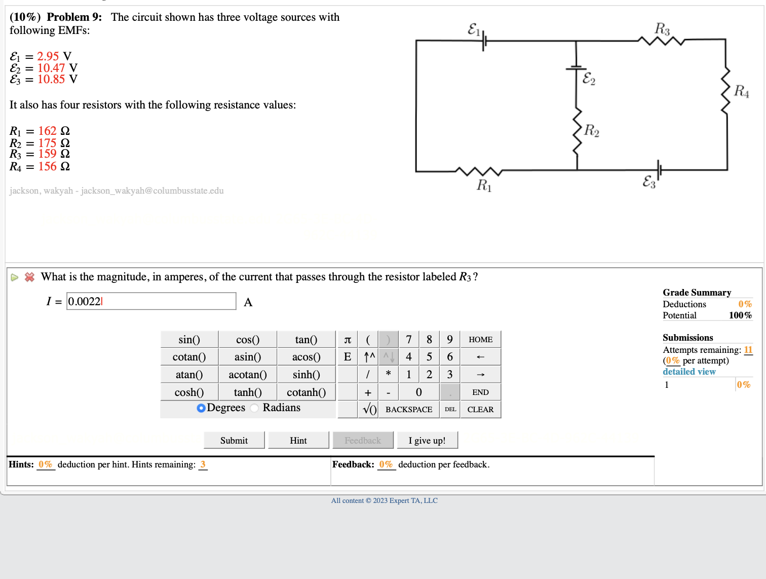 the internal resistances of the R batteries. 3 Randomized Variables Q=MV 2=32V