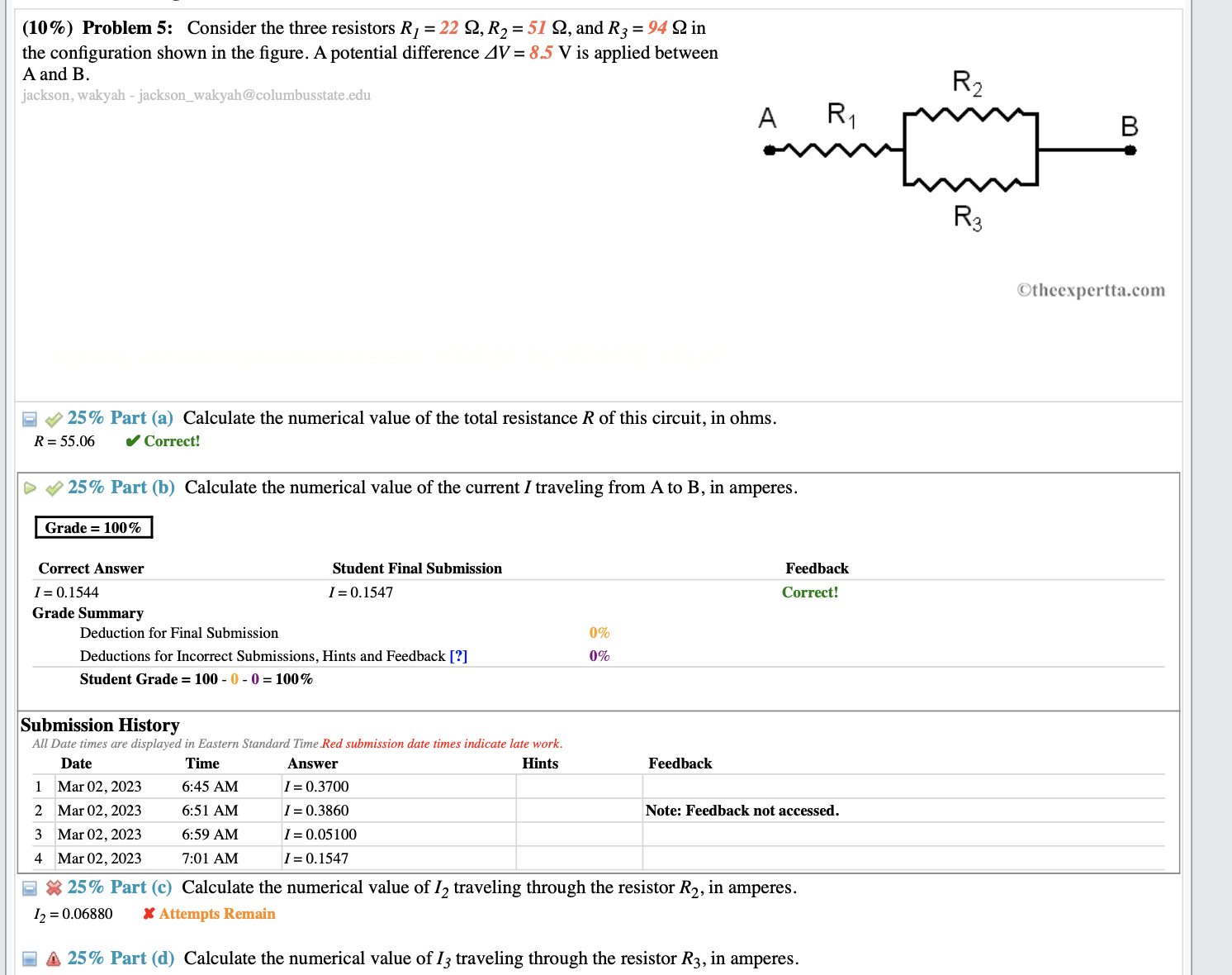 R1=3Q 32:59 R3=99. ' llICC\\]l('I'll:l.L'l)nl 1. 14% Part (a) Express the current