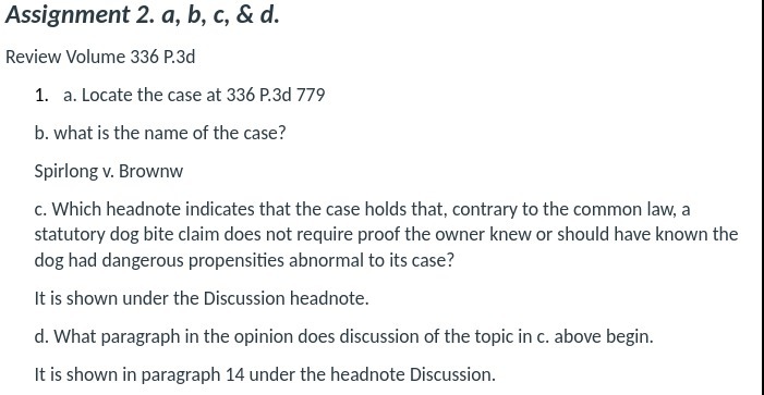  Assignment 2. o, b, c, 8: :1. Review 'u'olume 335 P.3d