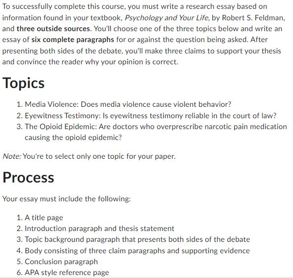 To successfully complete this course, you must write a research essay