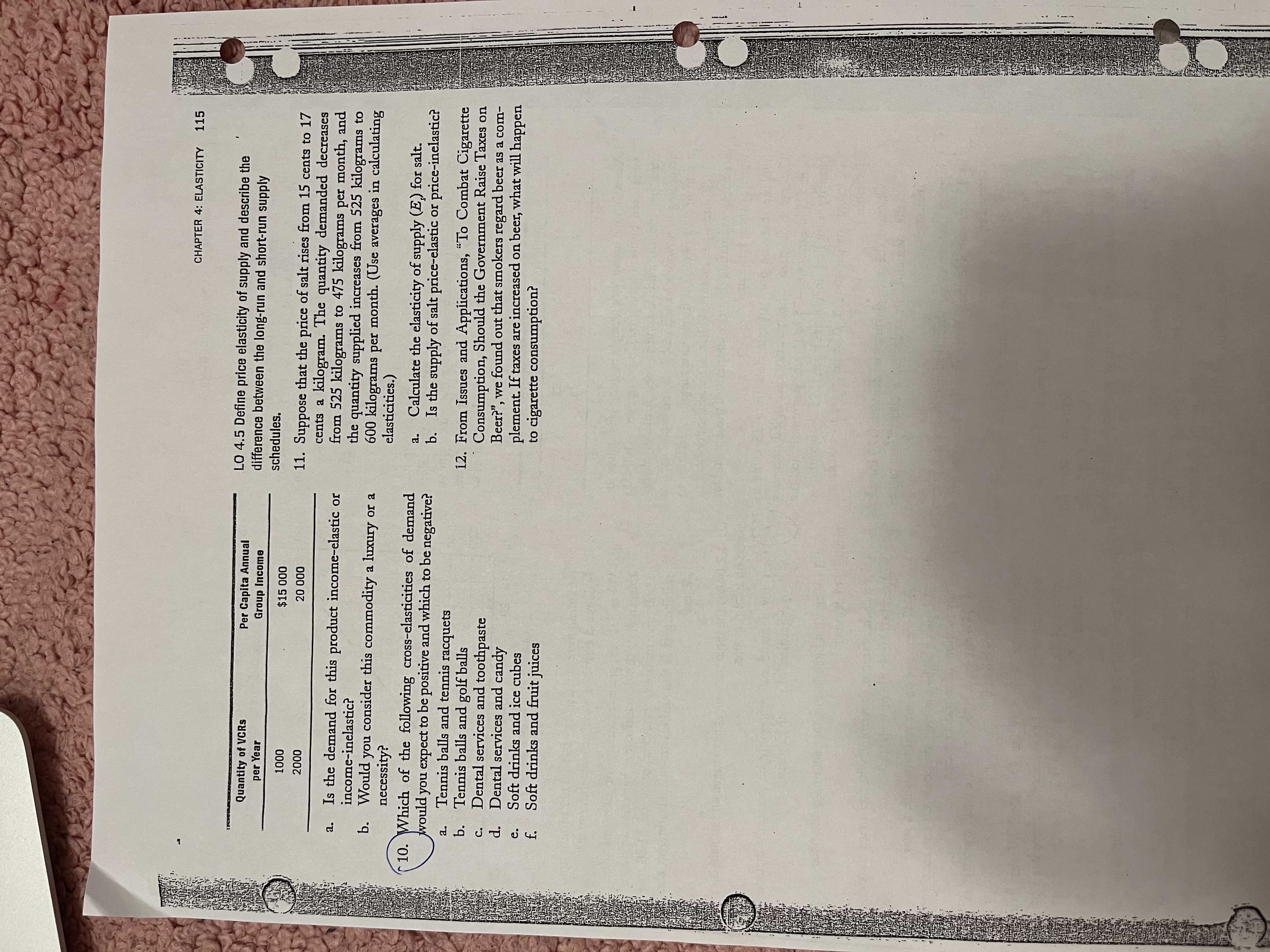 I JUST need help with question 2,5,7,10 CHAPTER 4: ELASTICITY 115 Quantity