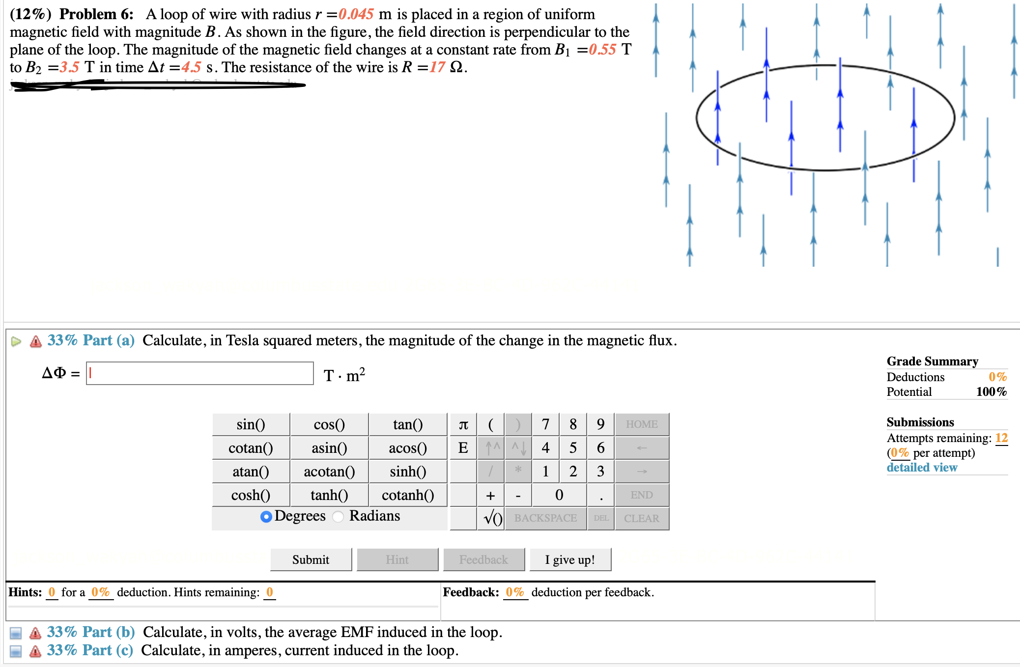 of radius r = 15 cm varies with time, as shown. The