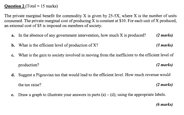 Question 2 (Total = 15 marks) The private marginal benefit for