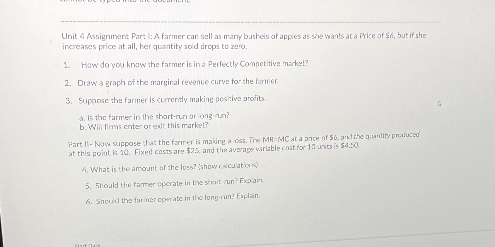 Unit 4 Assignment Part I: A farmer can sell as many