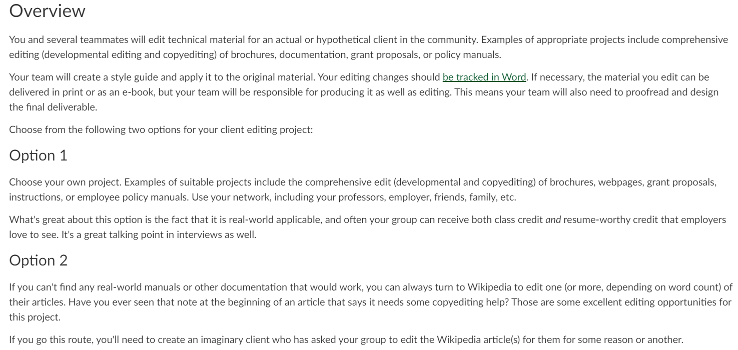 Overview You and several teammates will edit technical material for an