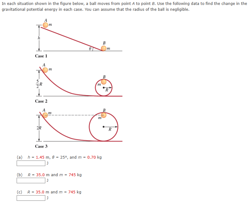  In each situation shown in the figure below, a ball moves