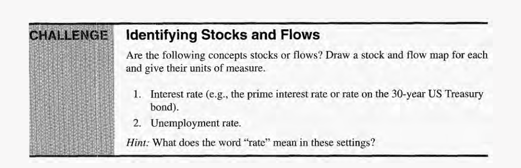 Draw a stock and flow map for each and give their units