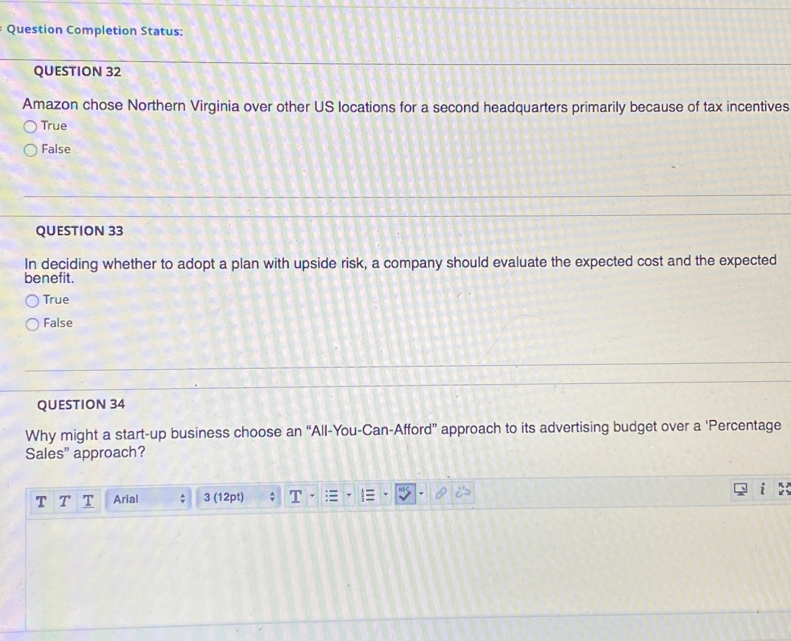 Please help with 34, And the true or false above if possible,