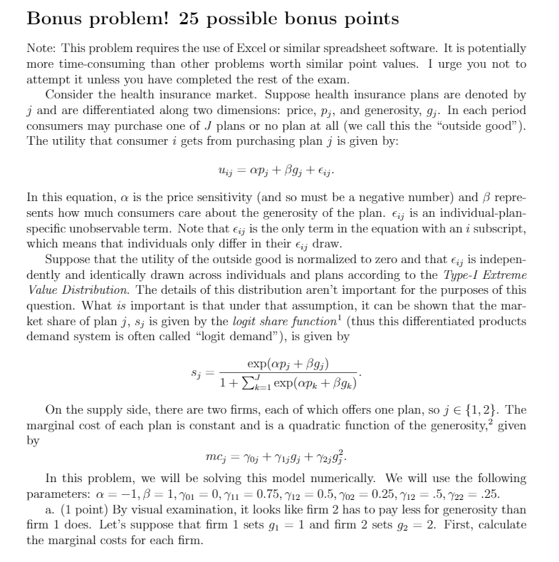 Bonus problem! 25 possible bonus points Note: This problem requires the
