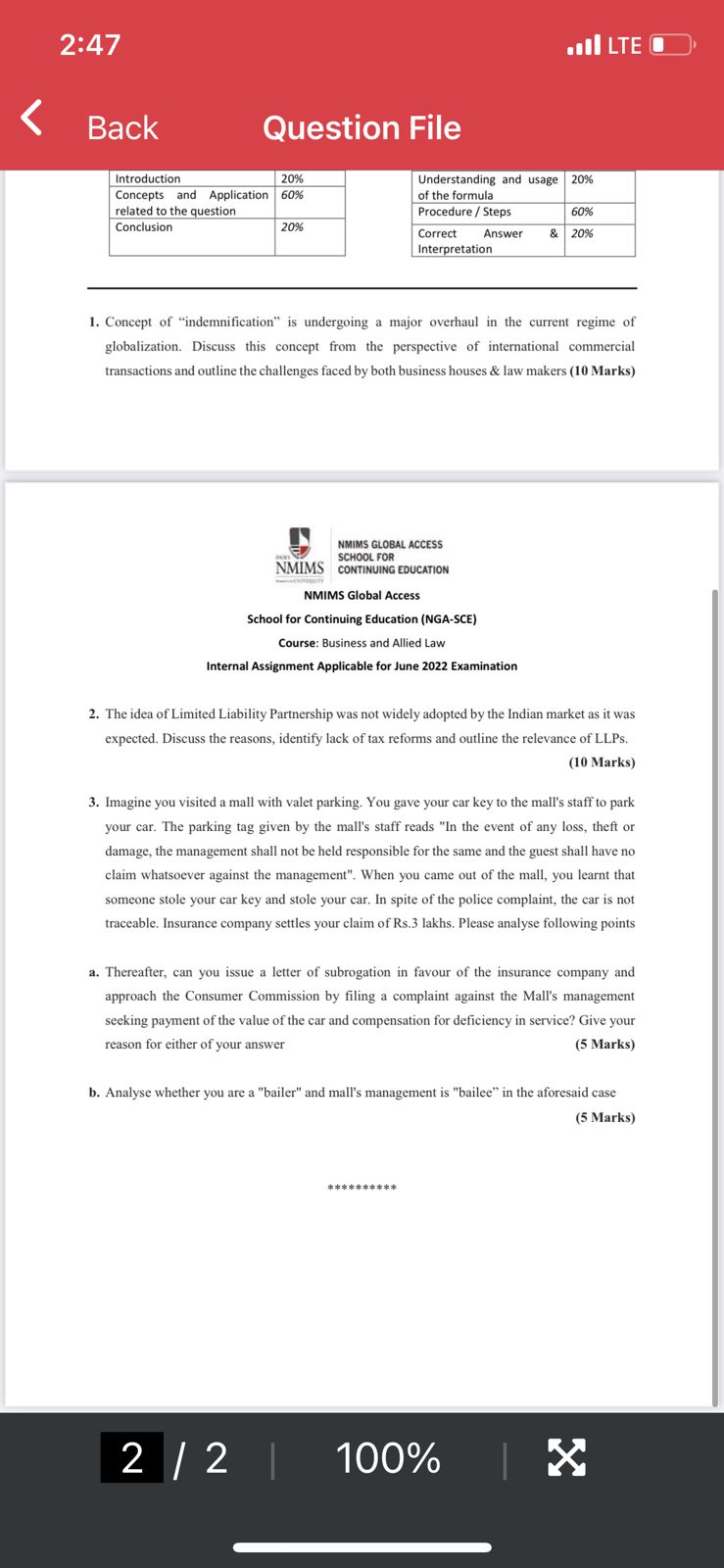 2:47 LTE O A Back Question File Introduction 20% Understanding and