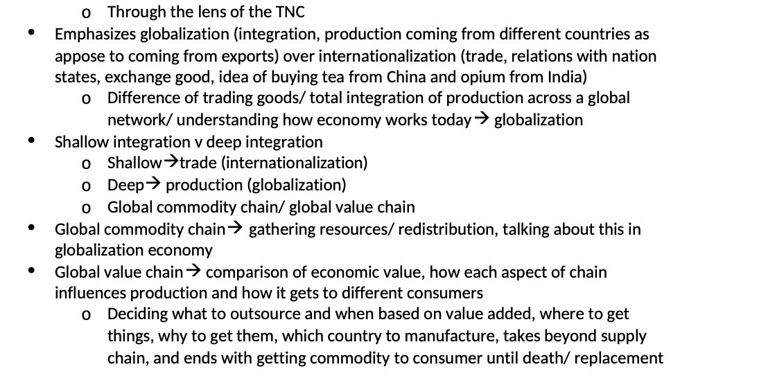  0 Through the lens of the TNC Emphasizes globalization (integration, production