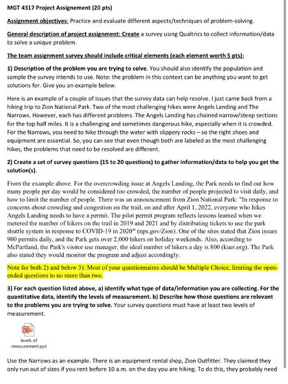 MGT 4317 Project Assignement (20 pts) Assignment oblectlves: Practice and evaluate
