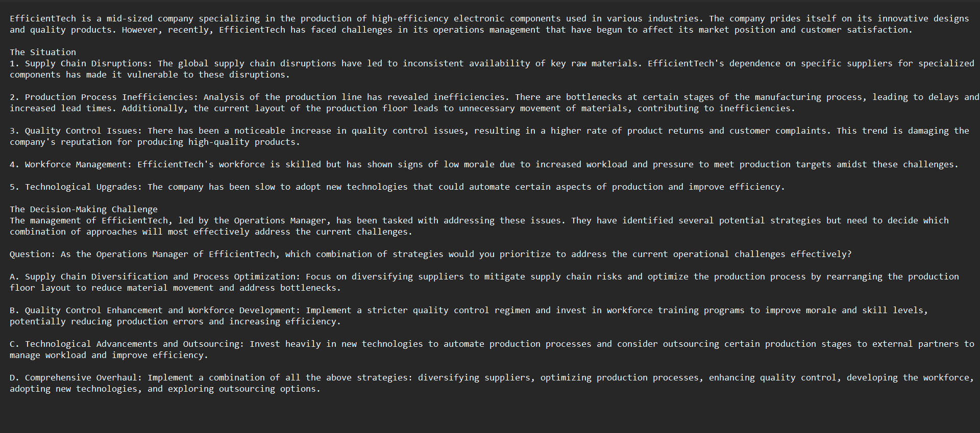 Efficient Tech is a mid-sized company specializing in the production of high-efficiency