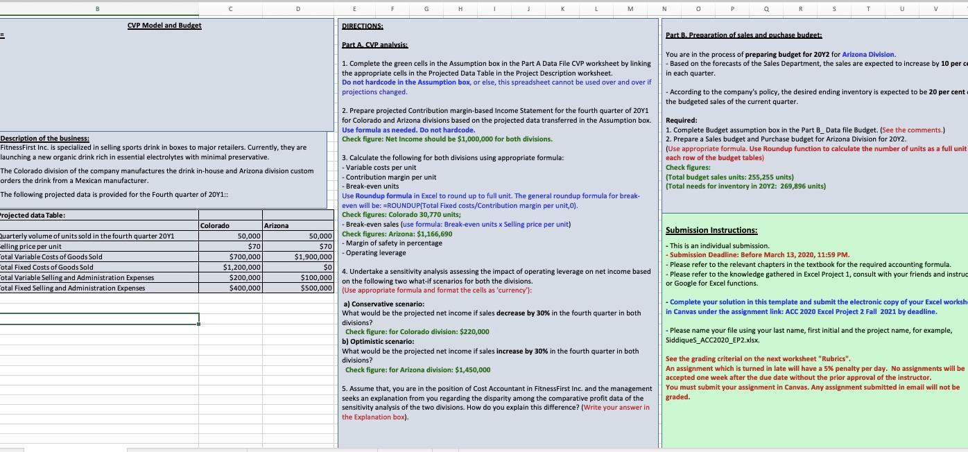 Please include formulas D M N 0 CVP Model and Budget DIRECTIONS: