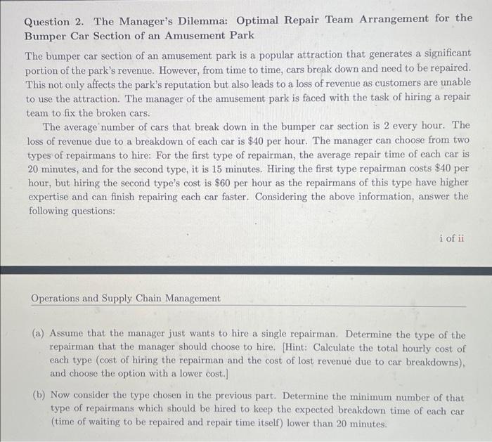 Please solve and show formula and work used Question 2. The Manager's
