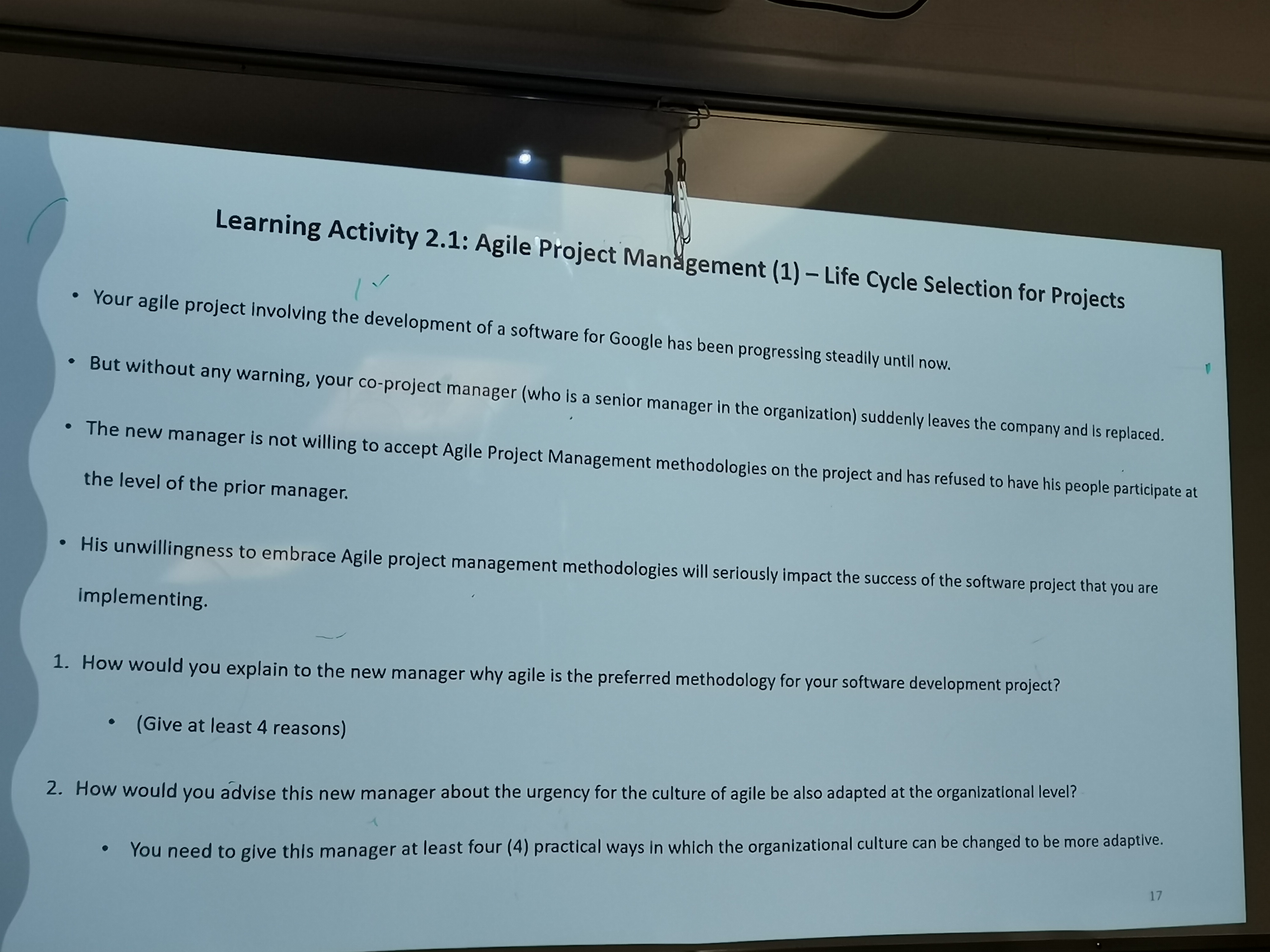 Learning Activity 2.1: Agile Project Management (1)-Life Cycle Selection for Projects