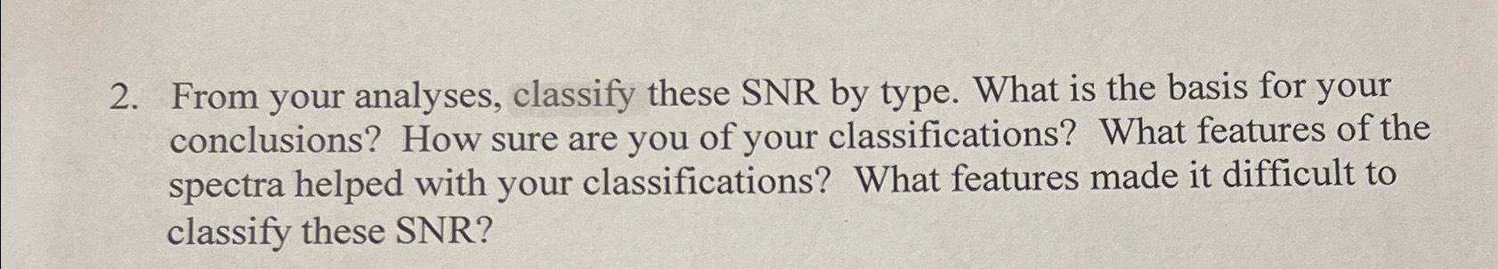  From your analyses, classify these SNR by type. What is the