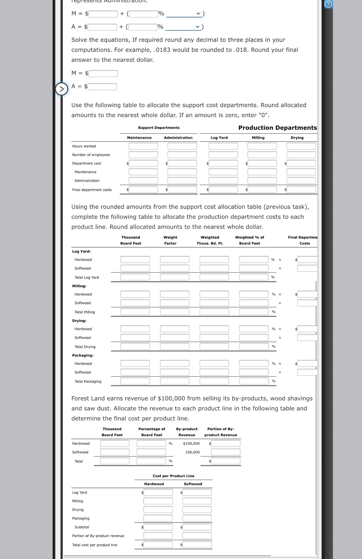 I need help with this long question?? M = $ % A