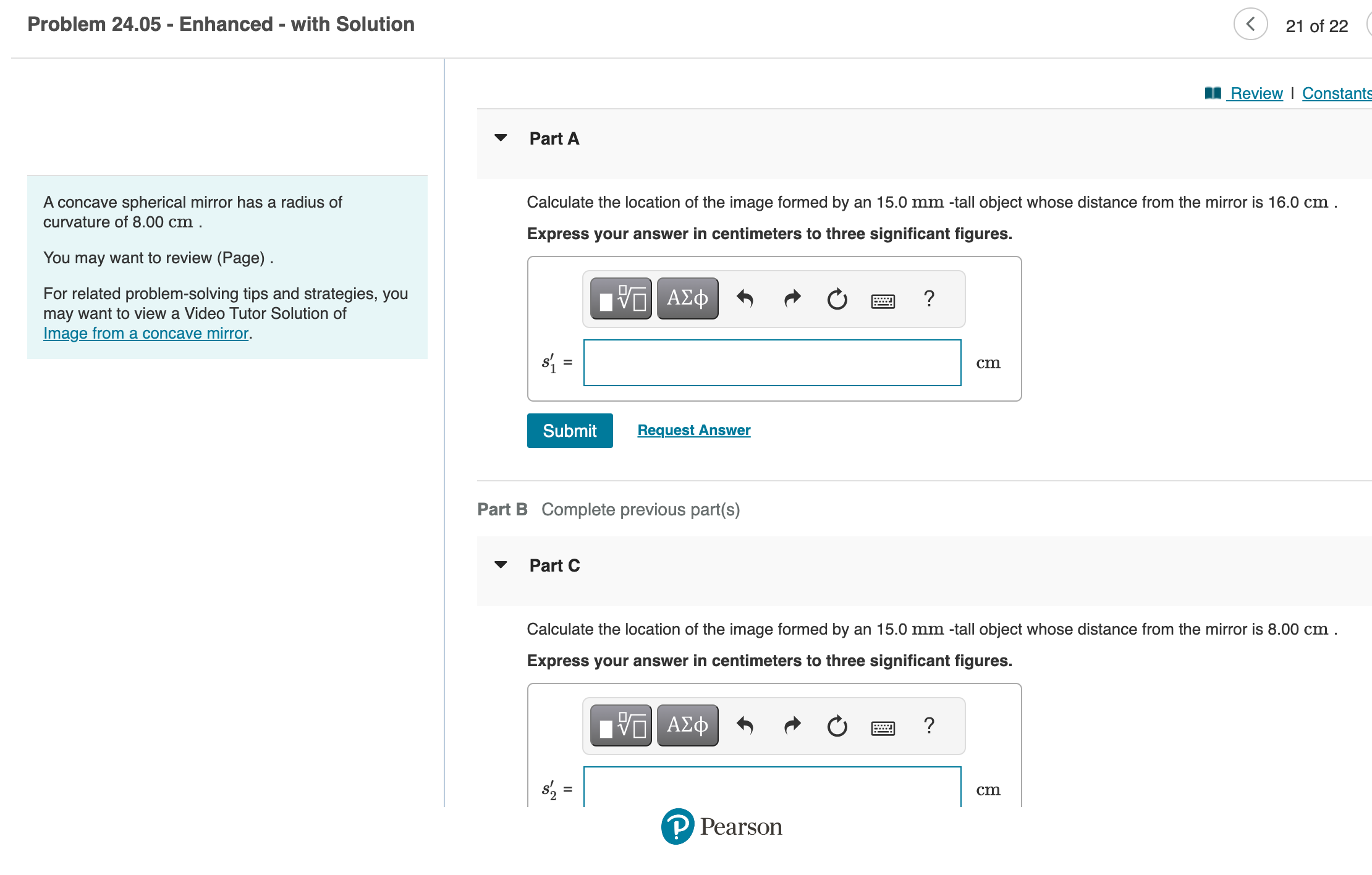 the location of the image formed by an 7.95-mm-tall object whose distance