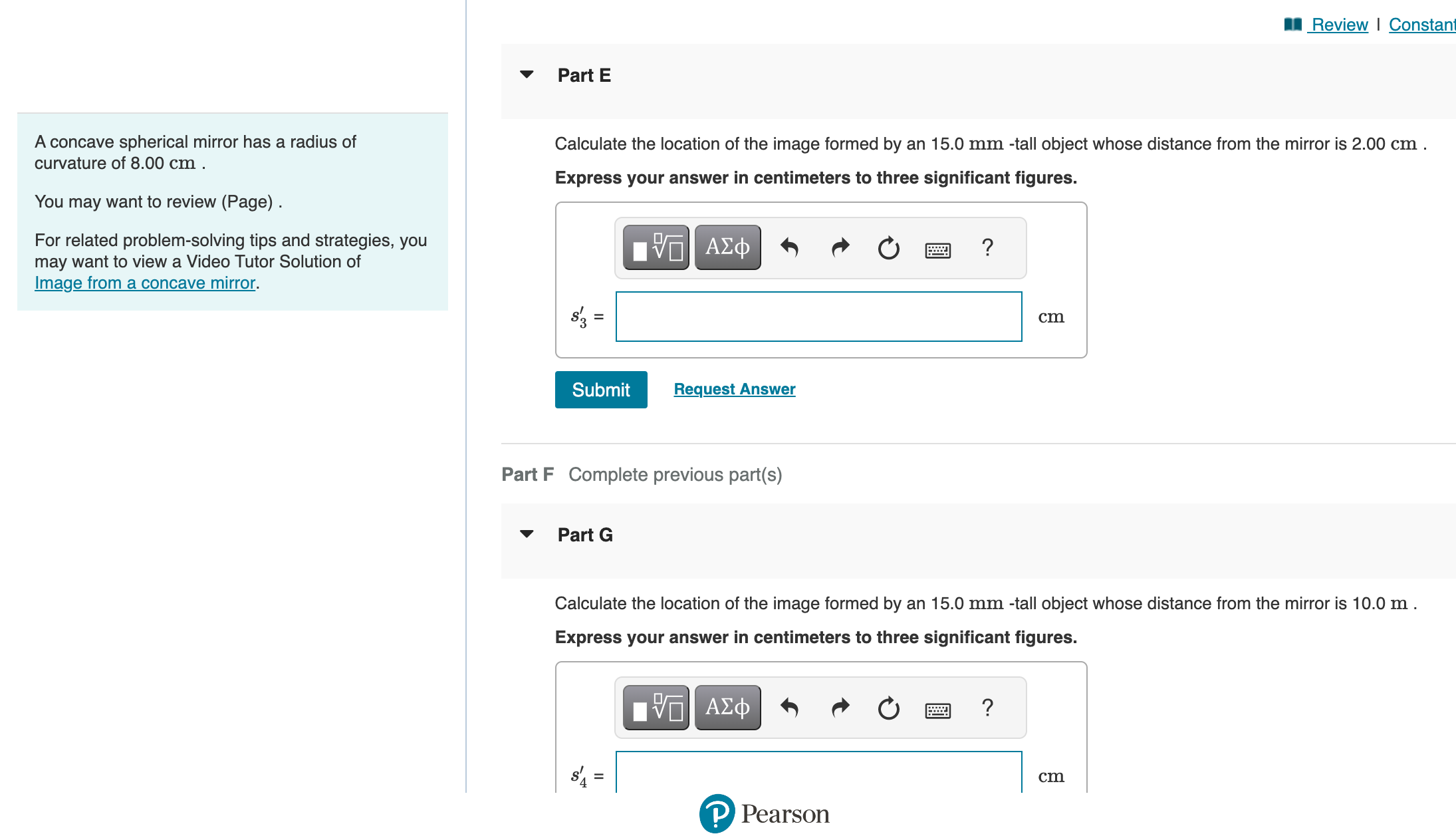 from the mirror is 16.5 cm . cm Submit Request Answer Part