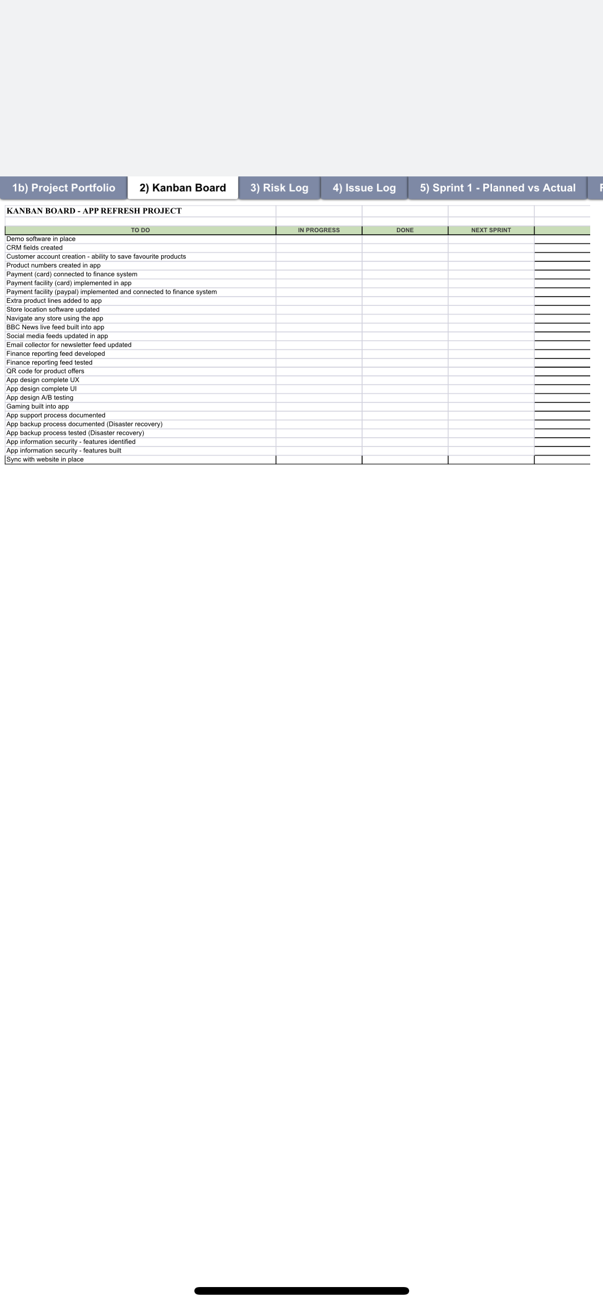 Question1. Move the TO DO backlog items into the correct swim lane.2.