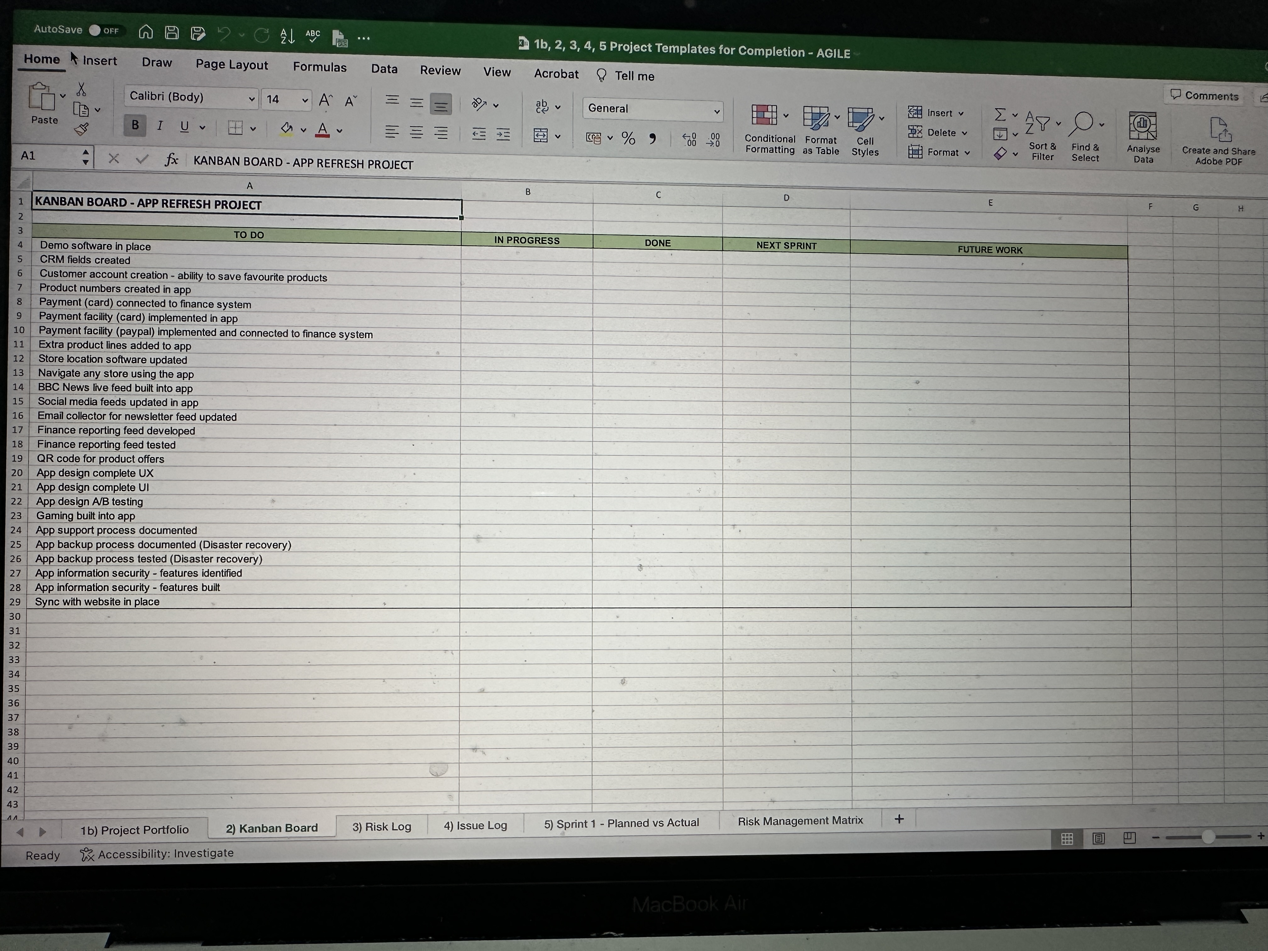 KANBAN BOARDMove the TO DO backlog items into the correct swim lane.Strikethrough