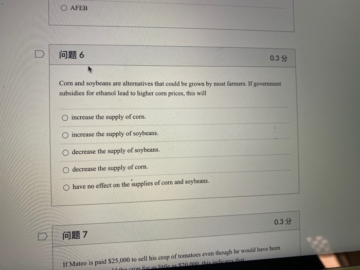 Give correct answer and explain it O AFEB 0.39 Corn and soybeans