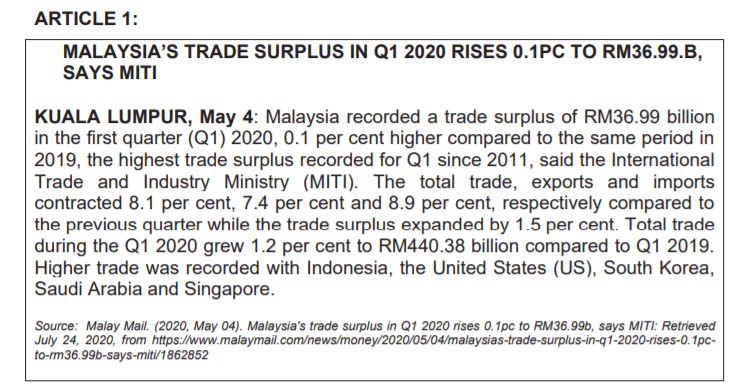 According to Department of Statistics Malaysia dated 131" of May 2020. in