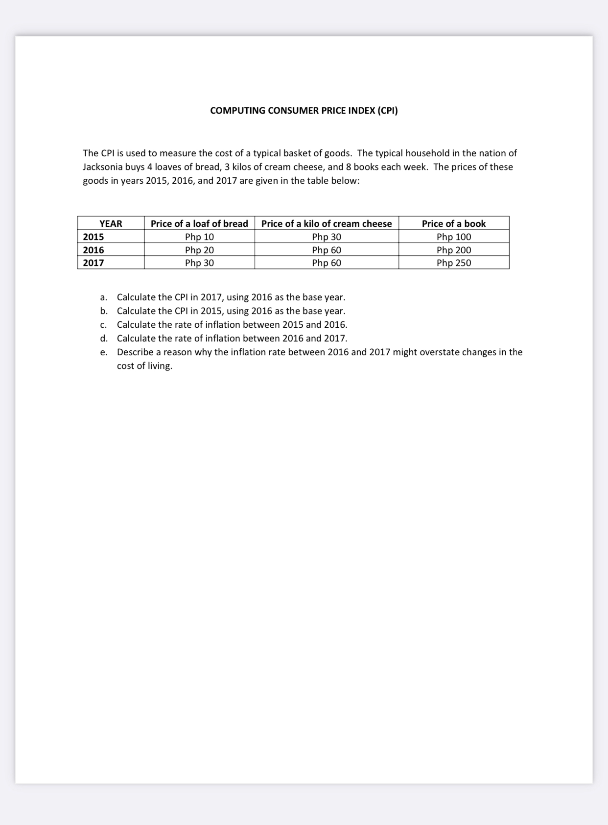 Attach solution with explanation COMPUTING CONSUMER PRICE INDEX {CPII The CPI is