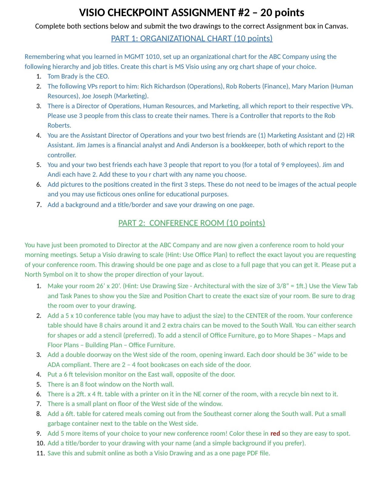 VISIO CHECKPOINT ASSIGNMENT #2 - 20 points Complete both sections below