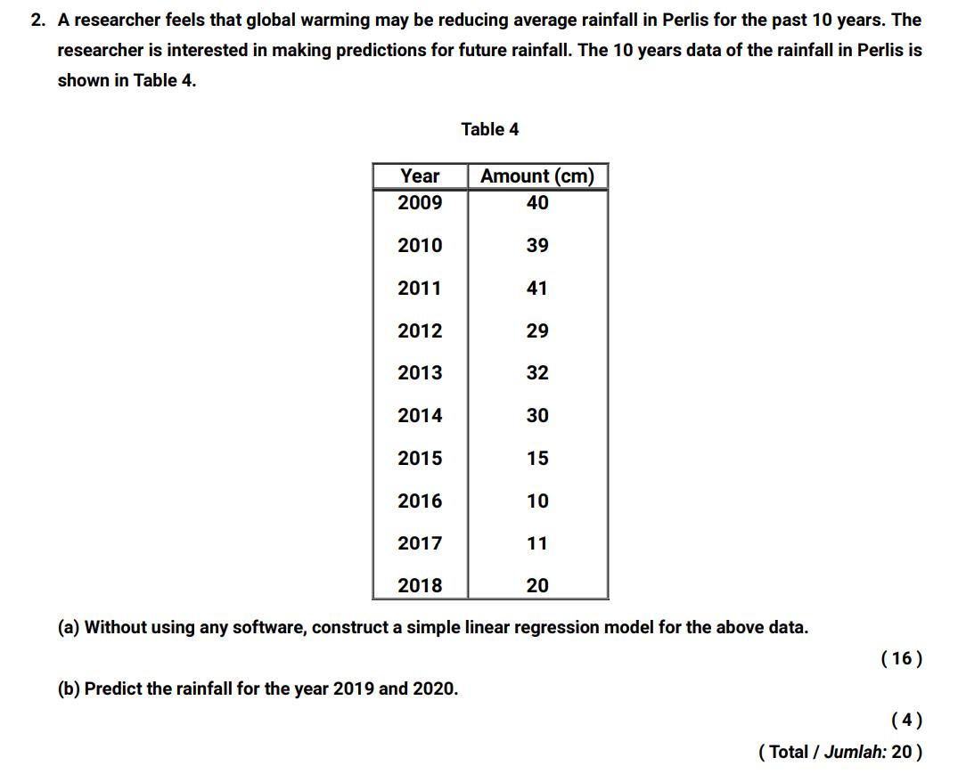  2. A researcher feels that global warming may be reducing average
