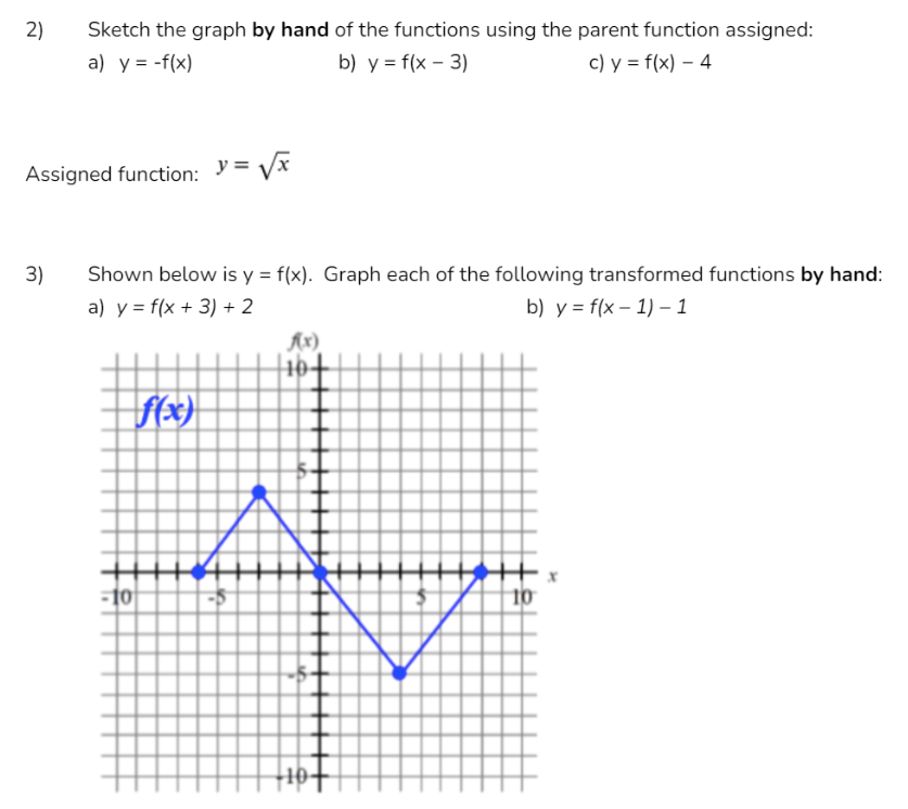 have been applied to the parent function f(x) to graph g(x). a)