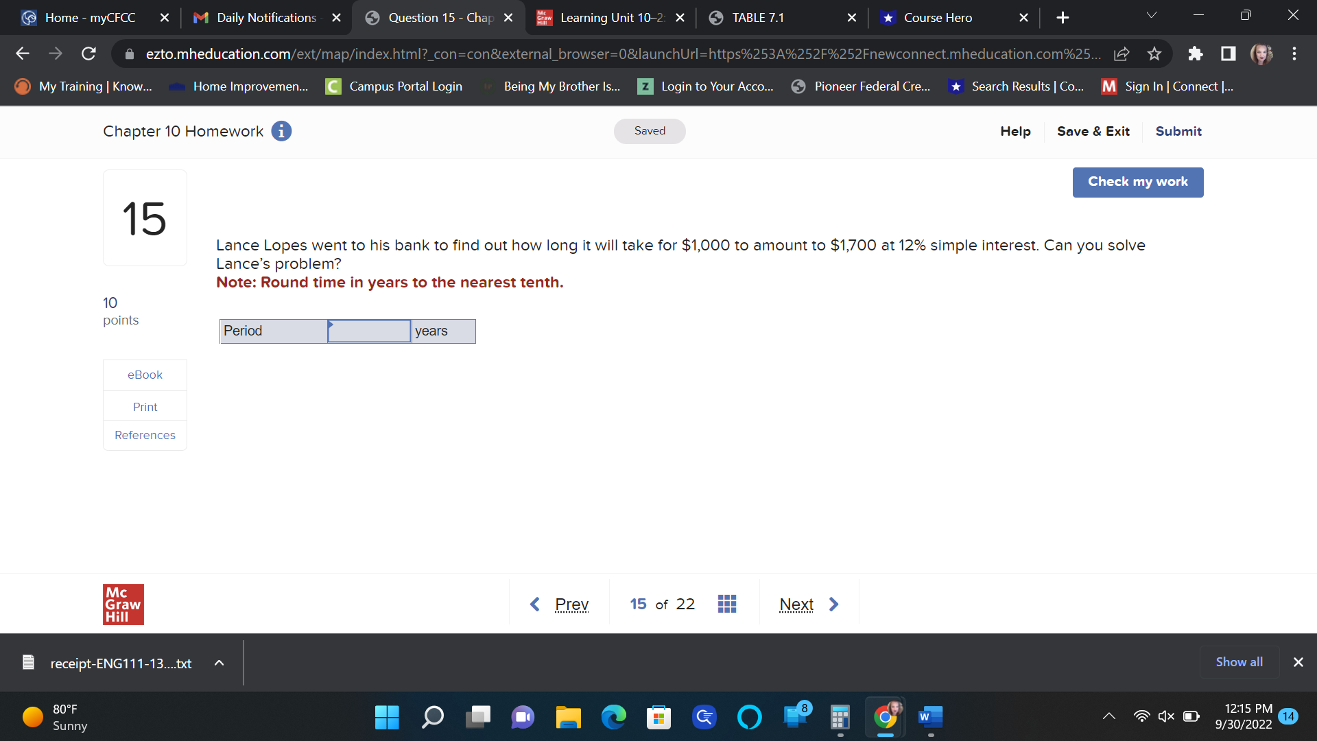  Home - myCFCC X M Daily Notifications - X Question 15