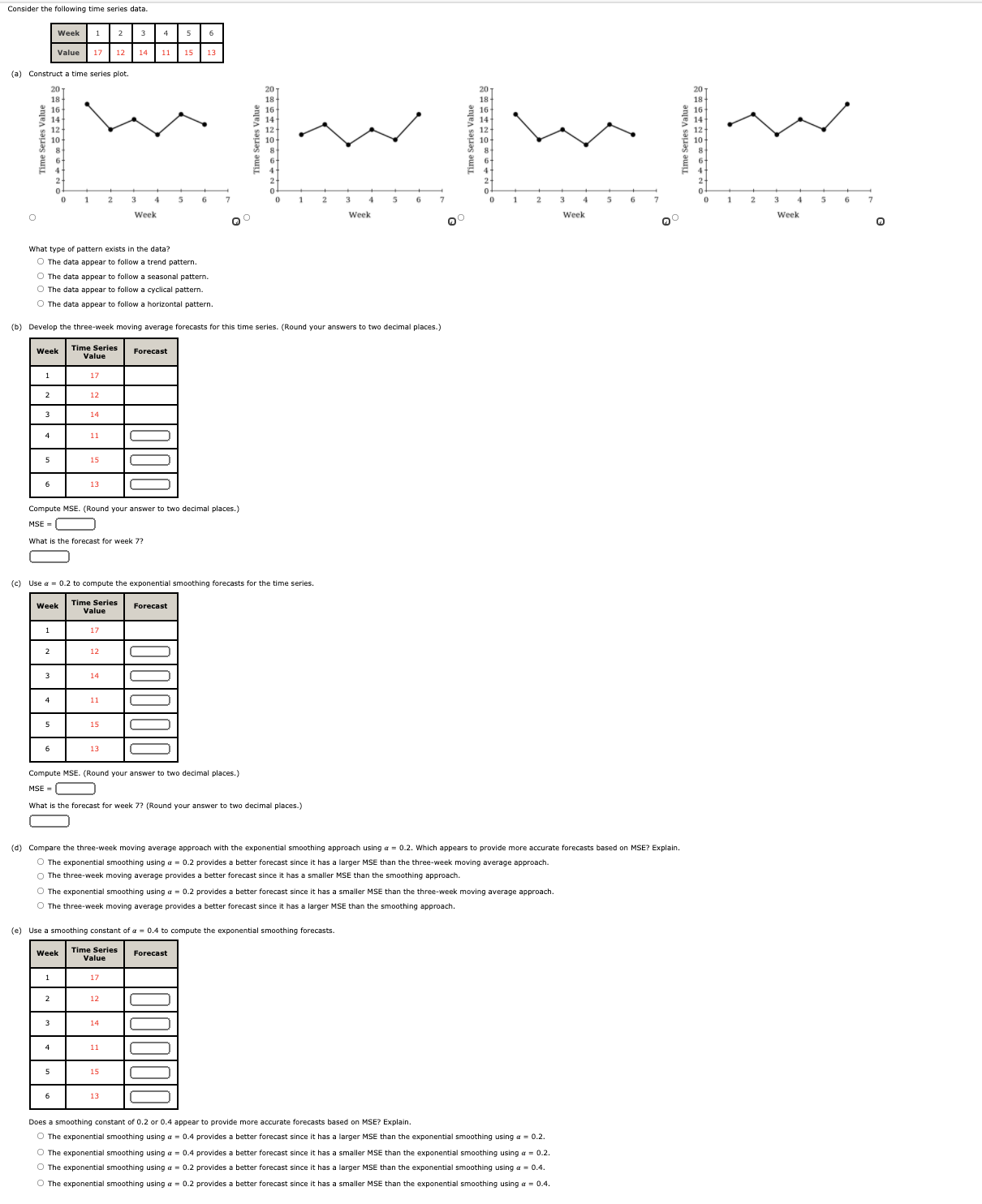 value) as the forecast for the next week, compute the following measures