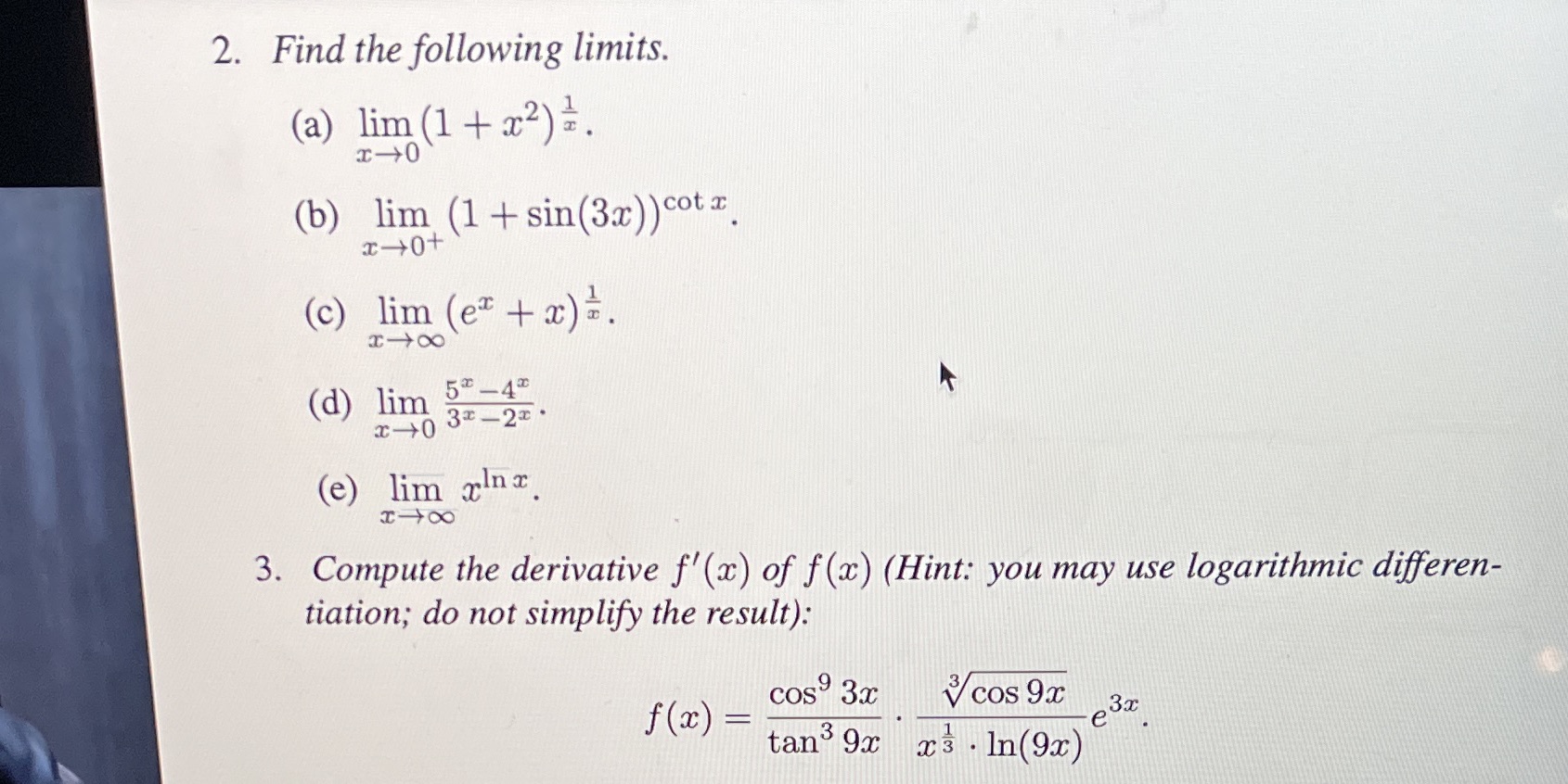 Hi i need help with 2.c, 2.e and 3 2. Find the