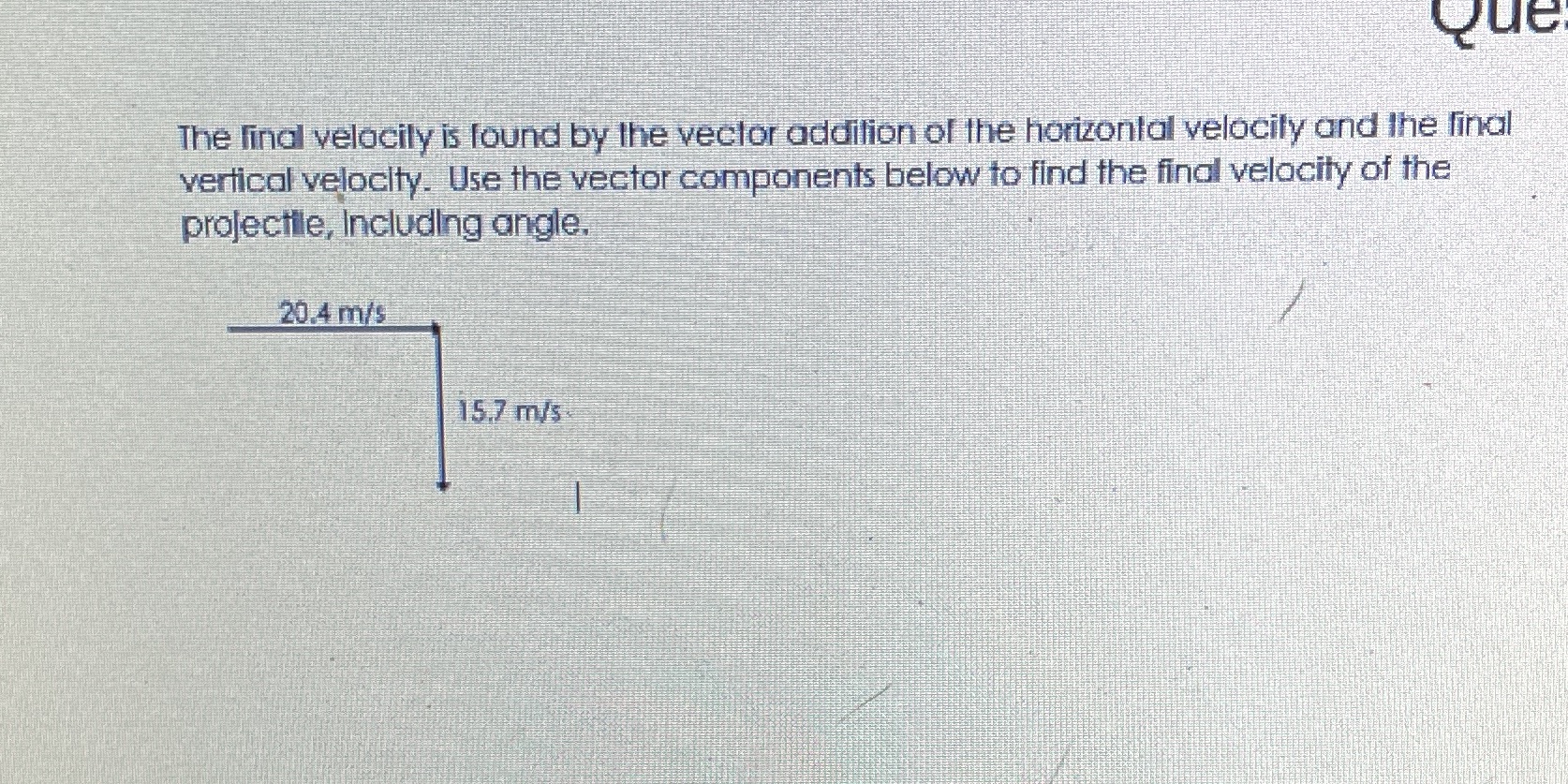 Please help Que The final velocily is found by the vector addition