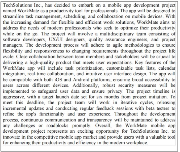 Based on the case study, create a visual project charter based on
