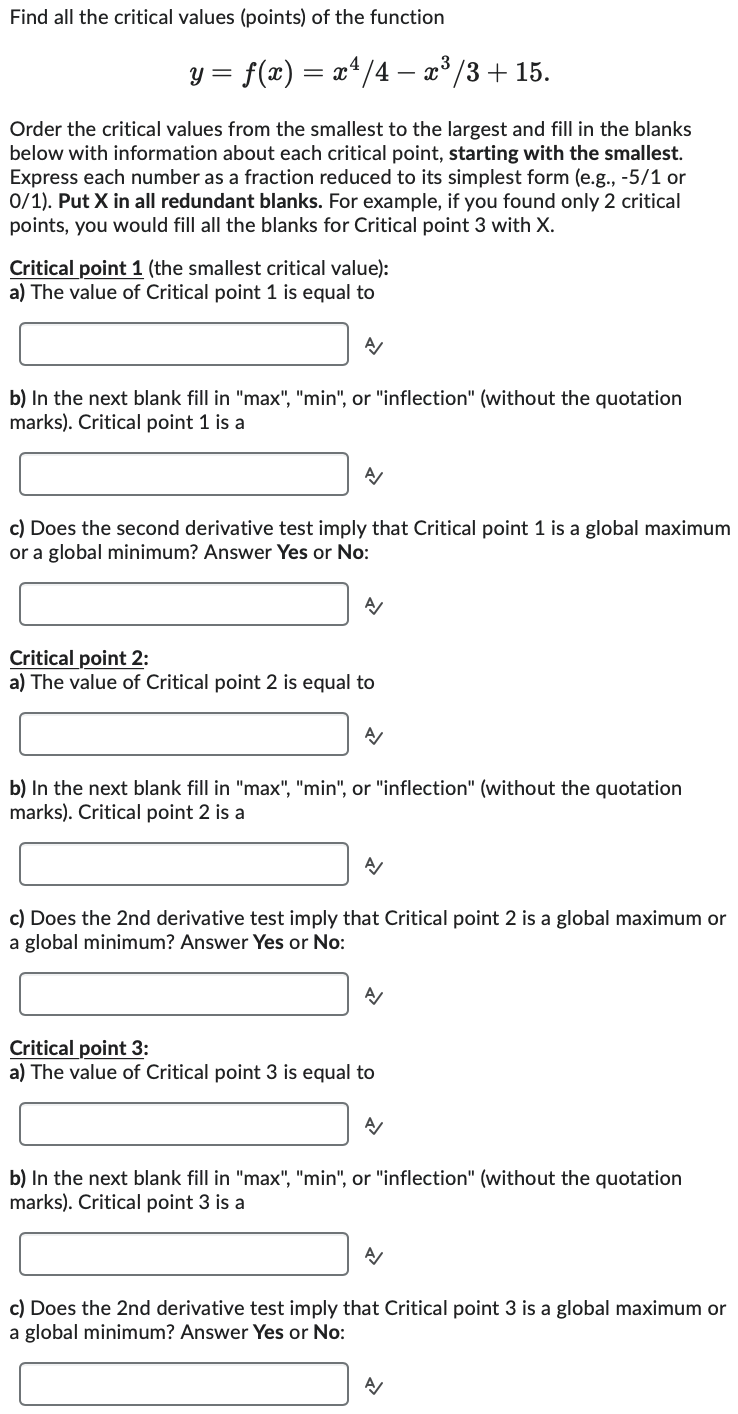  Find all the critical values (points) of the function y =