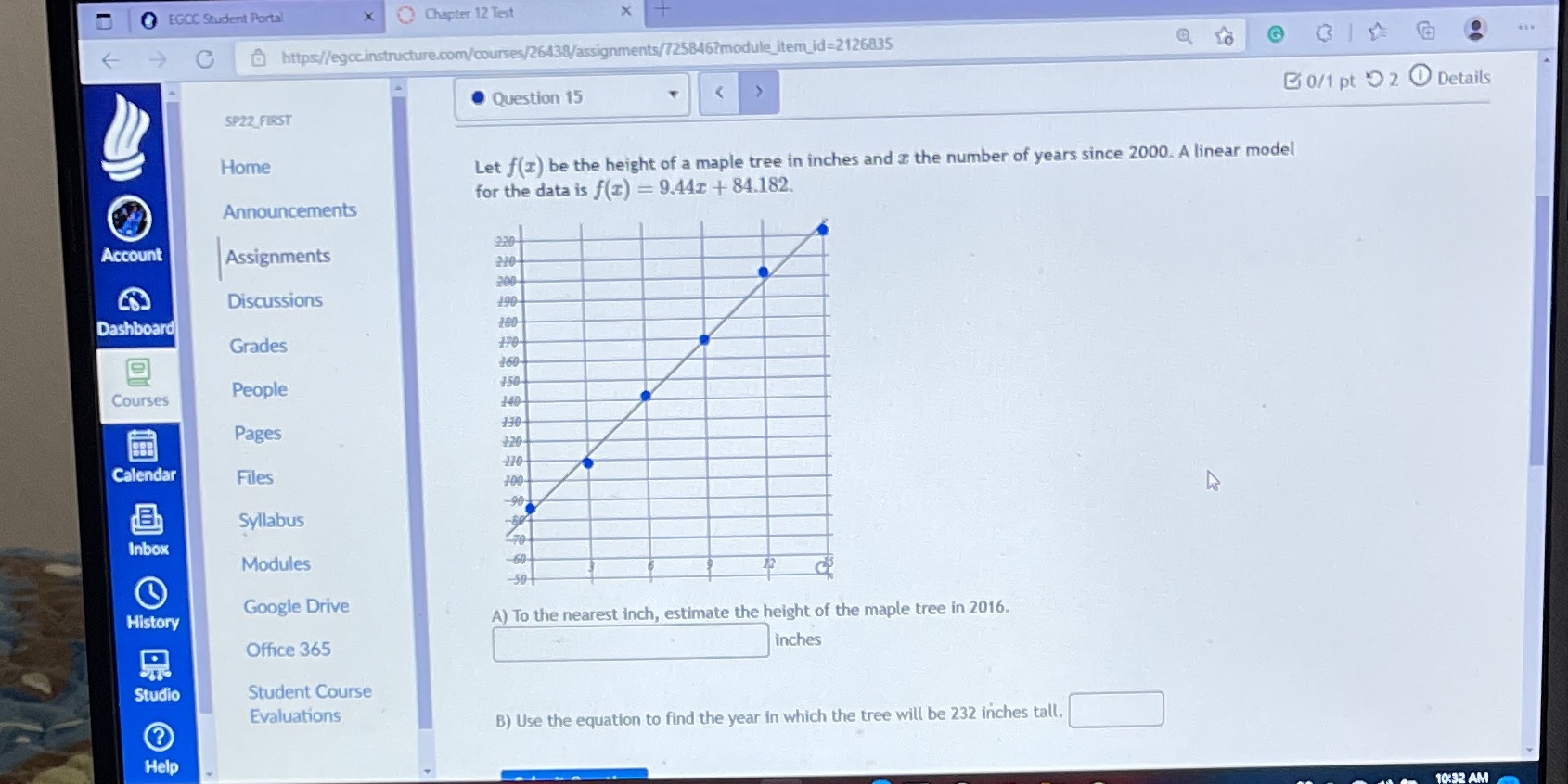  Q EGCC Student Portal X Chapter 12 Test X C https//egcc.instructure.com/courses/26438/assignments/725846?module_item_id=2126835