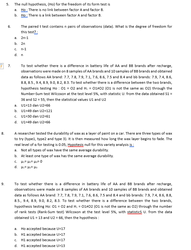answer : 1. Observation data from 10 samples of mobile phone battery