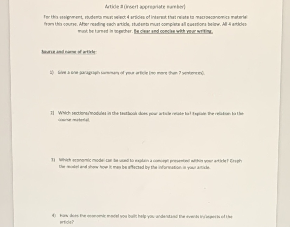 All 4 article should be explained with below 4 questions. Article #