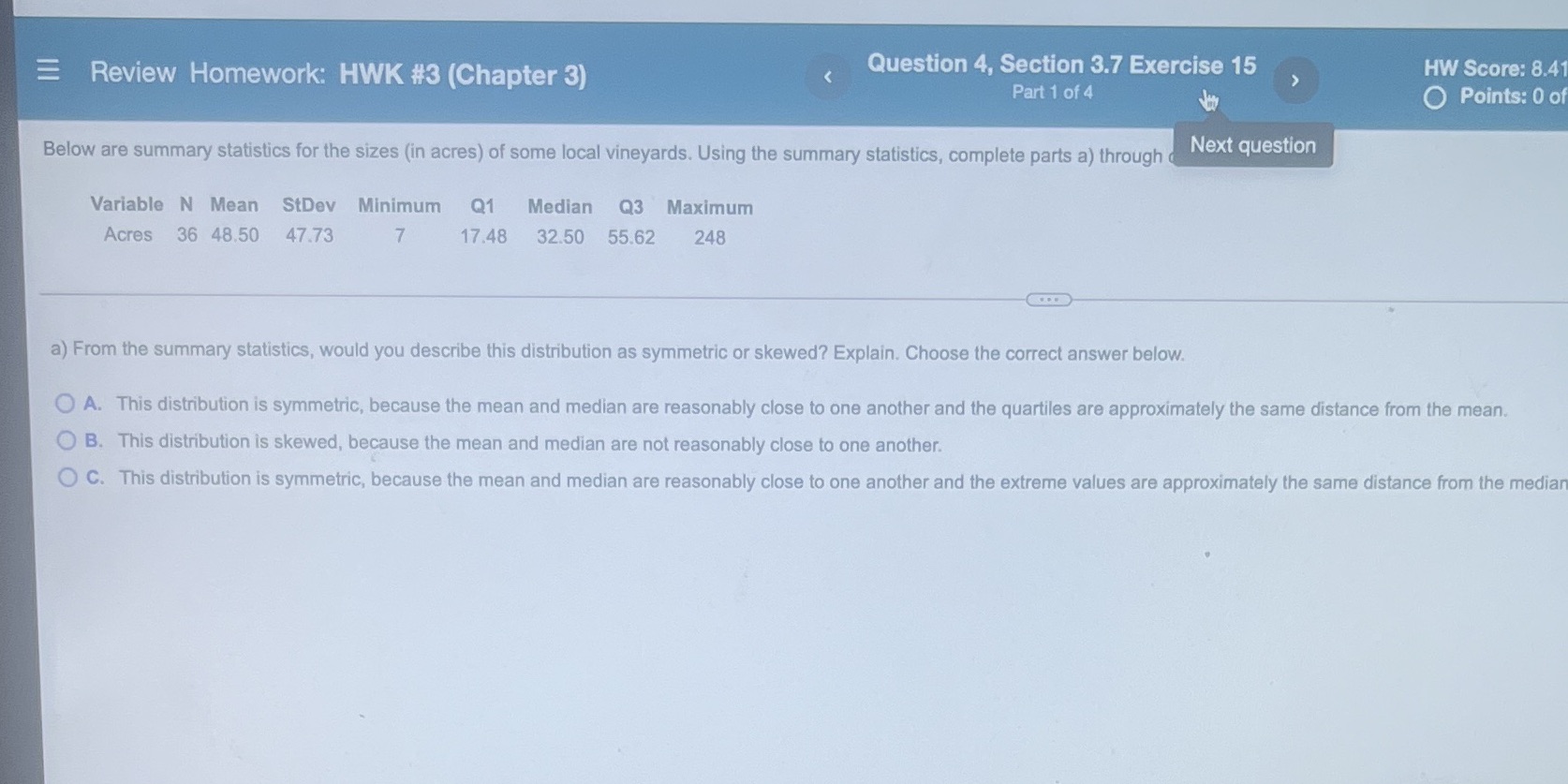 E Review Homework: HWK #3 (Chapter 3) Question 4, Section 3.7