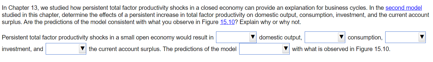  In Chapter 13, we studied how persistent total factor productivity shocks